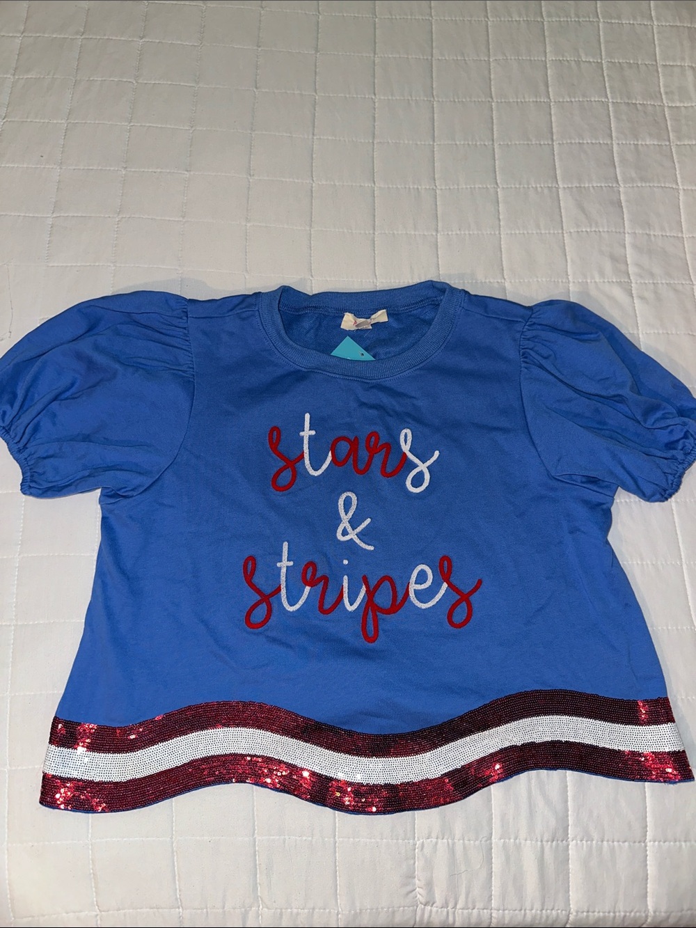 Peach Love California Blue 'Stars & Stripes' Sequin Hem Tee